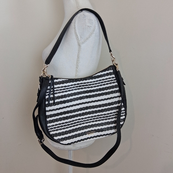 Kate Spade Large Cobble Hill Black Mylie Straw Raffia Hobo Bag NWOT - Picture 7 of 12